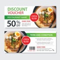 Discount gift voucher asian food template design. Noodles set. Use for coupon, banner, flyer, sale, promotion