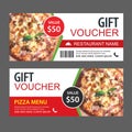 Discount gift voucher fast food template design. Pizza set. Use for coupon, banner, flyer, sale, promotion Royalty Free Stock Photo