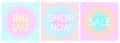 Colorful Sale Prints. White Shop Now, Sale and Big Sale on a Pastel Colorful Background. Royalty Free Stock Photo