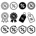 Discount Icon Set, Percentage Icon, Shopping Tags Outline Black, Discount Label, Pricing Tag, Retail Related Badges, Special Offer