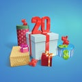 Discount illustration. Gift boxes. 20 percent.