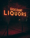 Discount liquors neon sign at night, Amagansett, New York