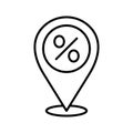 Discount location icon. Marker with discount symbol, representing the location of sales and promotions