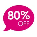 Special offer 80% sale pink speech bubble tag vector illustration Royalty Free Stock Photo