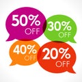 Special offer 20%, 30%, 40%, 50% sale colored speech bubble tag vector illustration Royalty Free Stock Photo