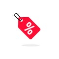 Discount offer sale price tag icon. Flat label red, clearance symbol, special deal clearance sale tag sticker. Vector on isolated Royalty Free Stock Photo
