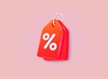 Discount offer tag icon. Online shopping tag price. Sale label tag with percentage sign. Special offer promotion. 3D Web Vector