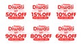 Discount offer tags set. Collection of Happy Diwali Offer Discount Labels on white background. special offer and promotion. Vector Royalty Free Stock Photo