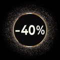 Discount 40 percent off this weekend only with gold glitter on black background. Royalty Free Stock Photo