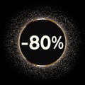 Discount 80 percent off this weekend only with gold glitter on black background. Royalty Free Stock Photo