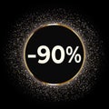 Discount 90 percent off this weekend only with gold glitter on black background. Royalty Free Stock Photo
