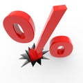 Discount percent sign breaking floor. Royalty Free Stock Photo