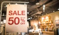 Discount percentage sign display in  fashion department store during sale season period Royalty Free Stock Photo