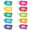 Discount price tags in different colours on white background Royalty Free Stock Photo