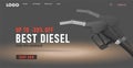 Discount promo banner for web page with sale for diesel fuel and realistic gas gun illustration