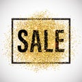 Discount promo label. Golden glitter sale tag. Royalty Free Stock Photo