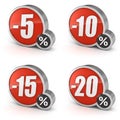 Discount 5, 10, 15, 20% sale 3d icon set on white background