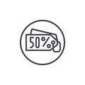 Discount sale price tag save 50 percent line icon Royalty Free Stock Photo