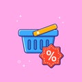 Discount Sale Shopping Basket Illustration. Shopping Basket Discount Promo Icon Concept Isolated