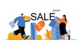 Discount sale web concept with people in flat cartoon design. Vector illustration Royalty Free Stock Photo