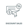 Discount sales line icon, vector. Discount sales outline sign, concept symbol, flat illustration Royalty Free Stock Photo