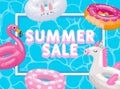 Discount season, summer sale, inflatable rings and toys