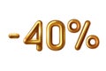 Discount shopping realistic golden balloon minus forty percent symbol .