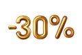 Discount shopping realistic golden balloon minus thirty percent symbol