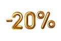 Discount shopping realistic golden balloon minus twenty percent symbol .