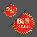 Discount sticker vector icon in flat style. Sale tag sign illustration on grey isolated background. Promotion big sale discount Royalty Free Stock Photo