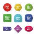 Discount stickers. Special price offer sale labels. Merchandise vector tags