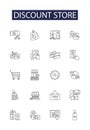 Discount store line vector icons and signs. store, bargain, outlet, sale, savings, cheaper, value, low-price outline Royalty Free Stock Photo