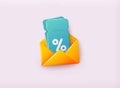 Discount. Store special offers advertisement. Markdown program, loyalty program, promotional mix metaphors. 3D Web Vector Illustra
