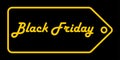 Discount tag Black Friday. Text with yellow outline. Sale coupon. Flat vector illustration