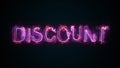 The word Discount, computer generated. Burning inscription consists of capital letters. 3d rendering of colorful