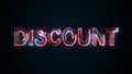 The word Discount, computer generated. Burning inscription consists of capital letters. 3d rendering of colorful