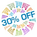 Discount Thirty Percent Off Colorful Shopping Cart Circular Badge Style