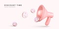 Discount time concept, realistic of 3d megaphones, loudspeaker. Vector illustration Royalty Free Stock Photo