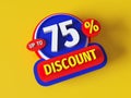 Discount up to 75% - 3d rendered concept banner badge design. Sale abstract creative layout. Bitmap raster digital illustration