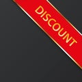 DISCOUNT - vector illustration of red corner ribbon banner with gold colored frame Royalty Free Stock Photo