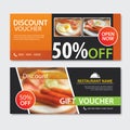 Discount voucher breakfast template design. Set of fried egg, ba