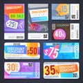 Discount voucher and cutting shopping coupons. Free sale tickets vector design