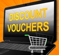 Discount Vouchers Laptop Means Saving Money 3d Illustration Royalty Free Stock Photo