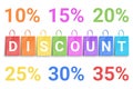 Discount word written on colorful shopping bags and percentage numbers