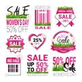 Discounts For 8 March Tags Set Template International Women Day Sale Badges Collection Promotion Sticker Isolated