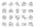 Discounts and Sales Icons Set. Editable vector stroke. Royalty Free Stock Photo