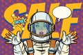 Discounts sales woman wow astronaut retro background