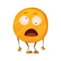 Discouraged coin. Icon for the game apps interface. Cartoon image of funny golden coin with arms and legs, emotions on a