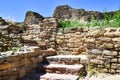 Discover Ancient Walls and a Stairway to the Past with Yellow Flowers Under a Blue Sky