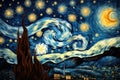 Discover the awe-inspiring artwork of a serene night sky, beautifully depicted with countless twinkling stars, Van Gogh\'s